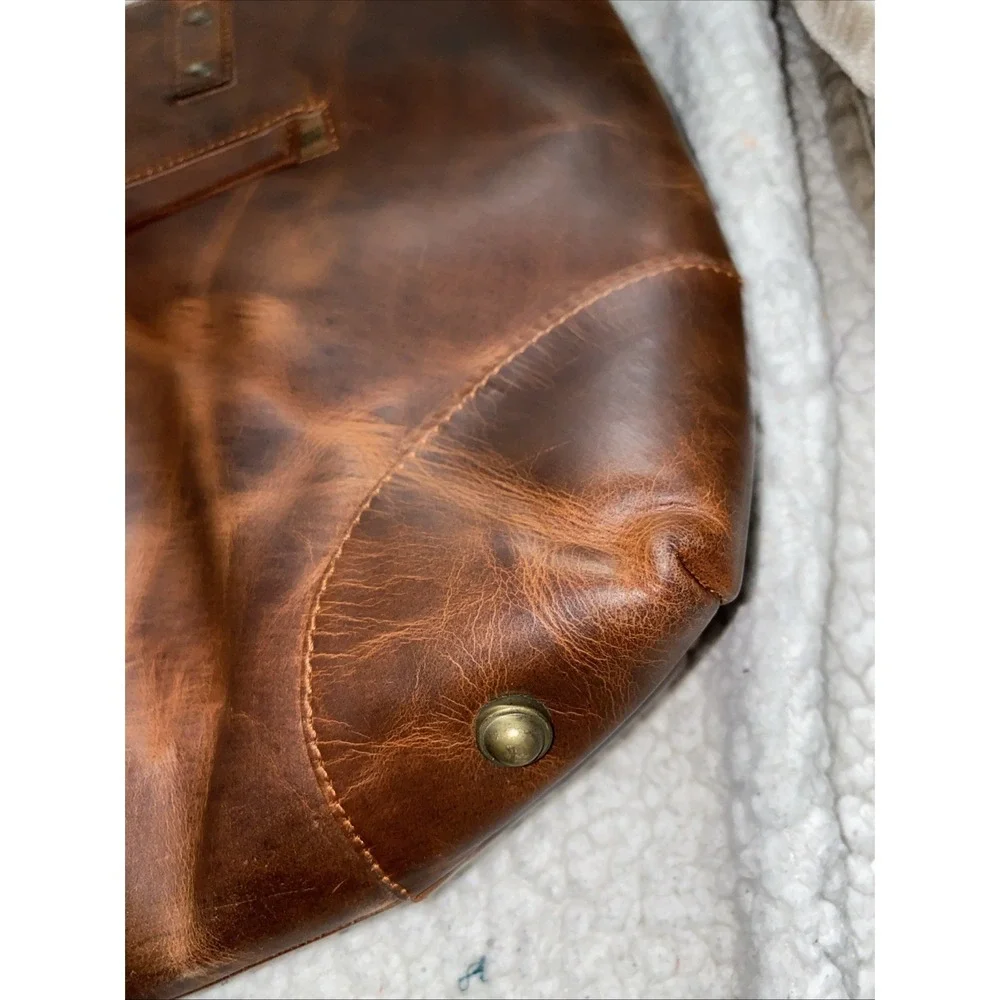 Sixtease Distressed Brown Leather Tote Shoulder Bag Rustic Boho Large